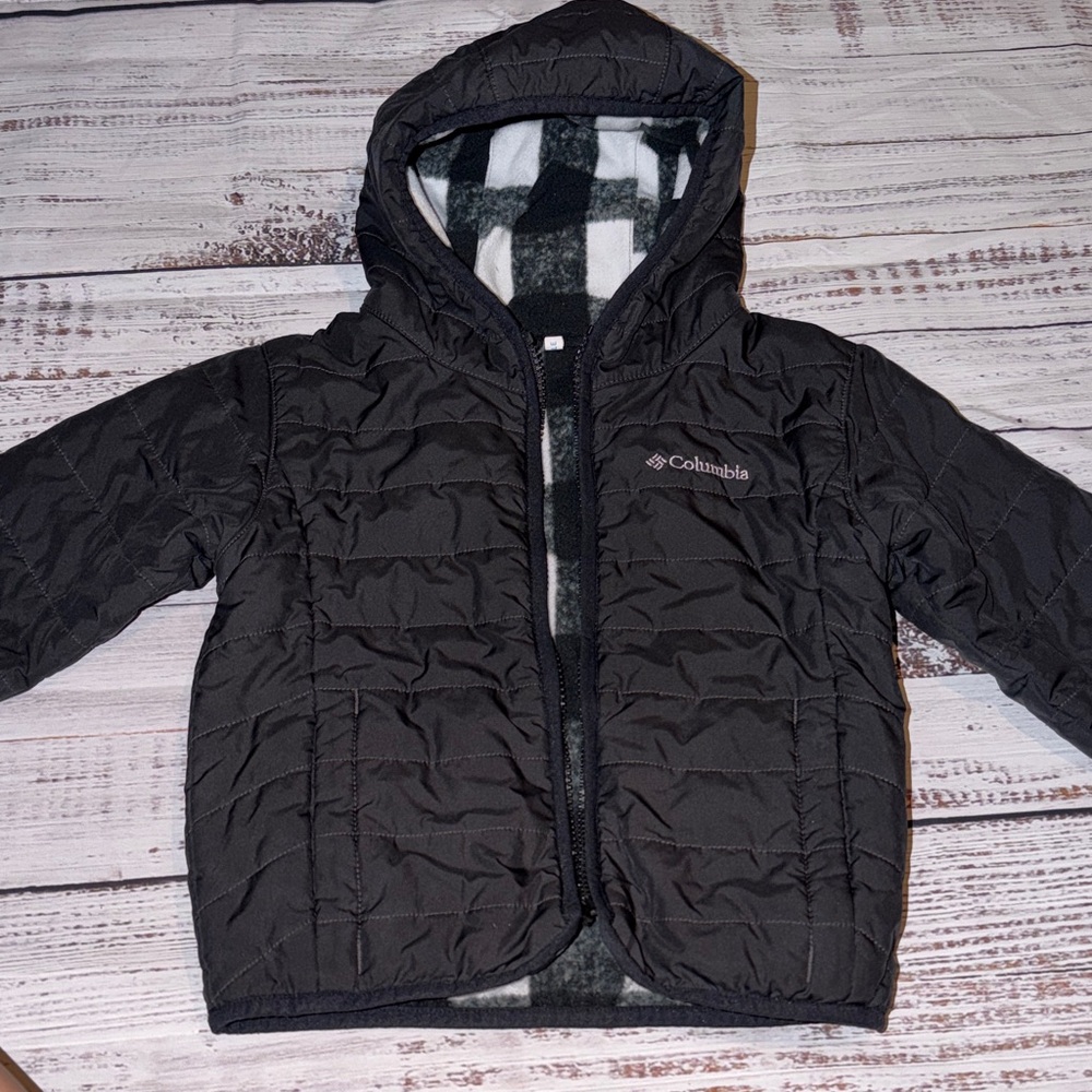 Columbia Black Quilted Hooded Puffer Jacket Reversible